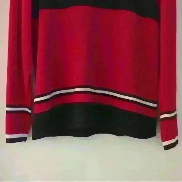 🌴2/$25🌴CLEO | Red/Black/White Striped Stretchy Crewneck Long Sleeve Sweater - Picture 3 of 3